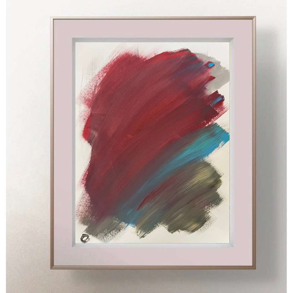 OMAN Original Abstract Painting Red Teal Grey Modern Spiritual Art 8.5x11 Paper